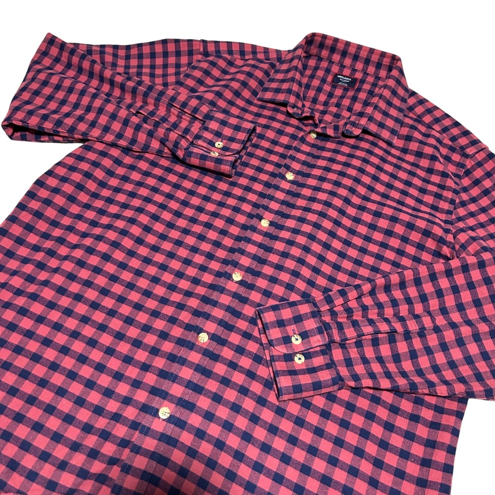 UNTUCKit Button Down Mens XXL Red Navy Blue Gingham Check Slim Fit Flannel Shirt